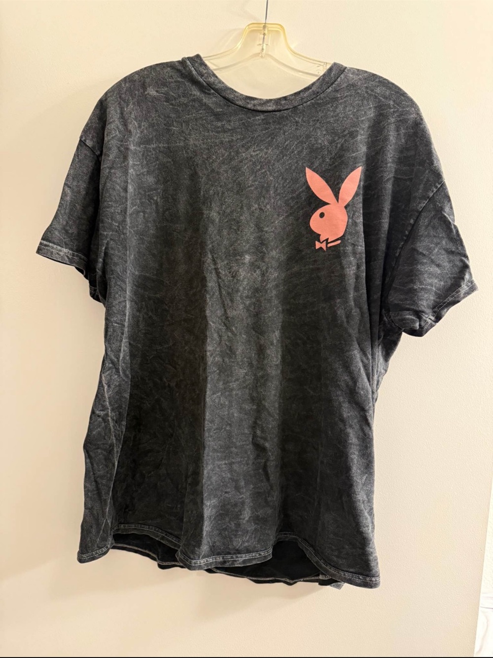 Playboy Black Mineral-Wash Tee with Pink Logo